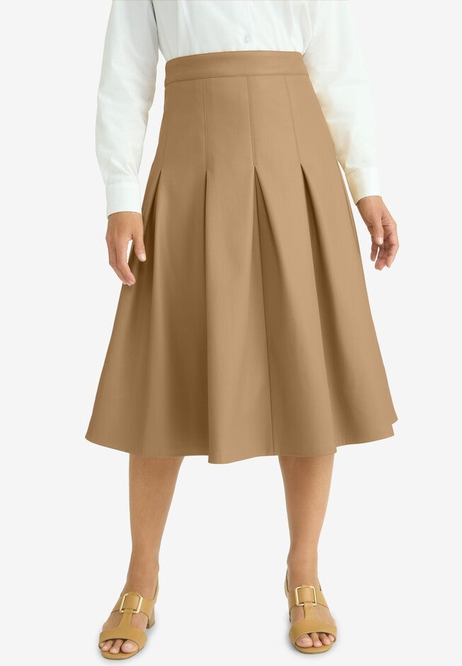 Faux Leather Pleated Midi Skirt, SOFT CAMEL, hi-res image number null