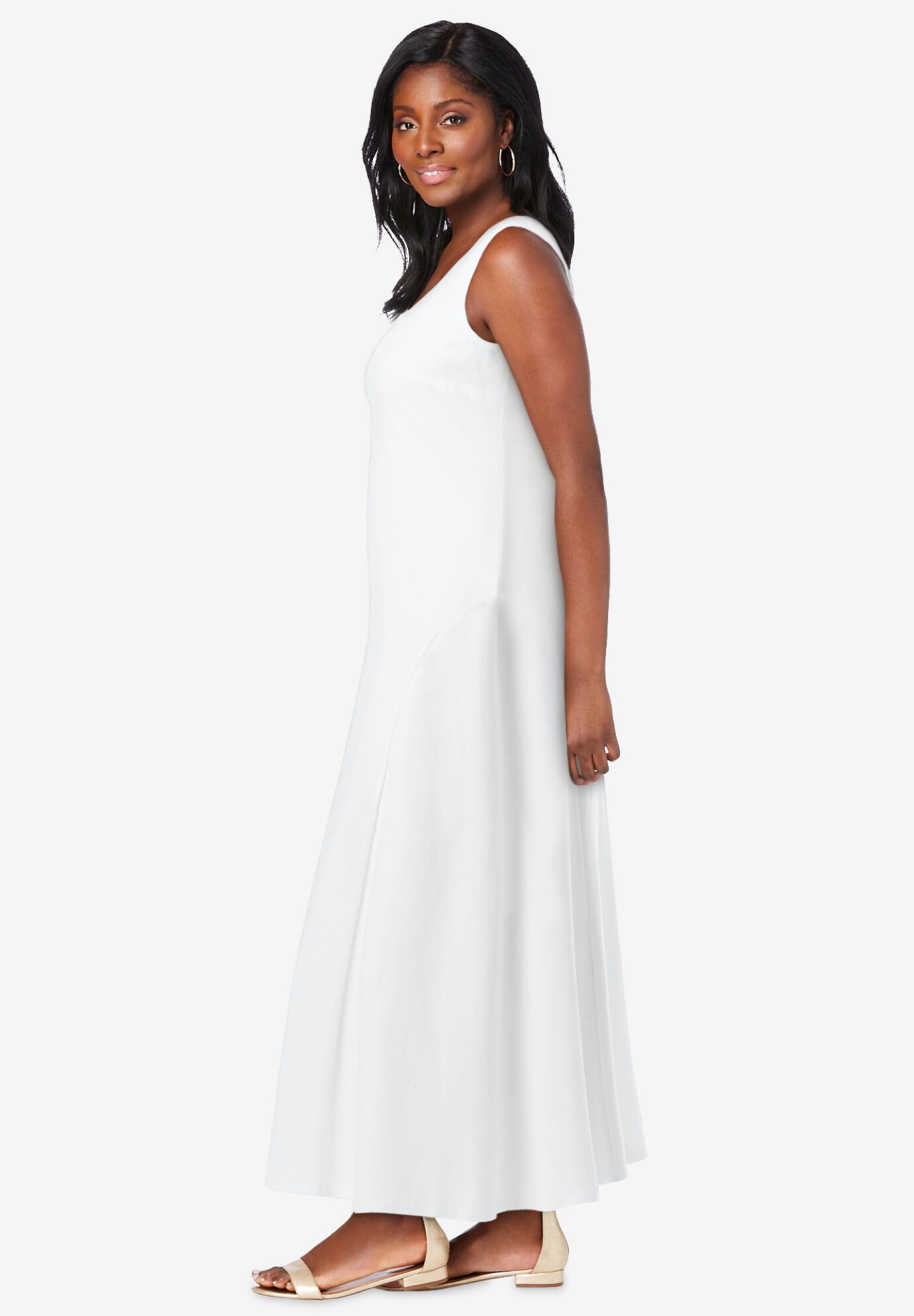 Stretch Cotton Tank Maxi Dress, WHITE, alternate image number 2