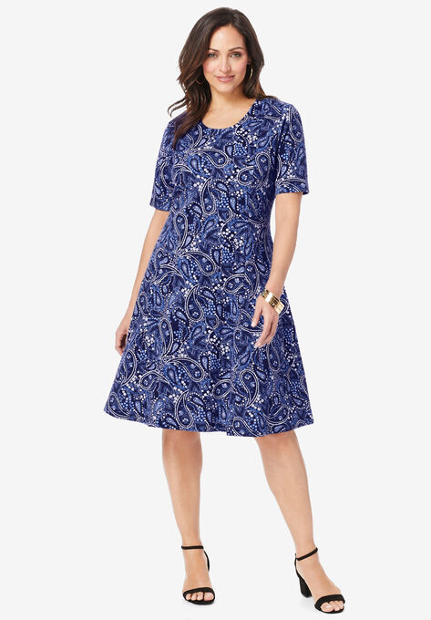 Ponte Flare Dress, NAVY GARDEN PAISLEY, hi-res image number null