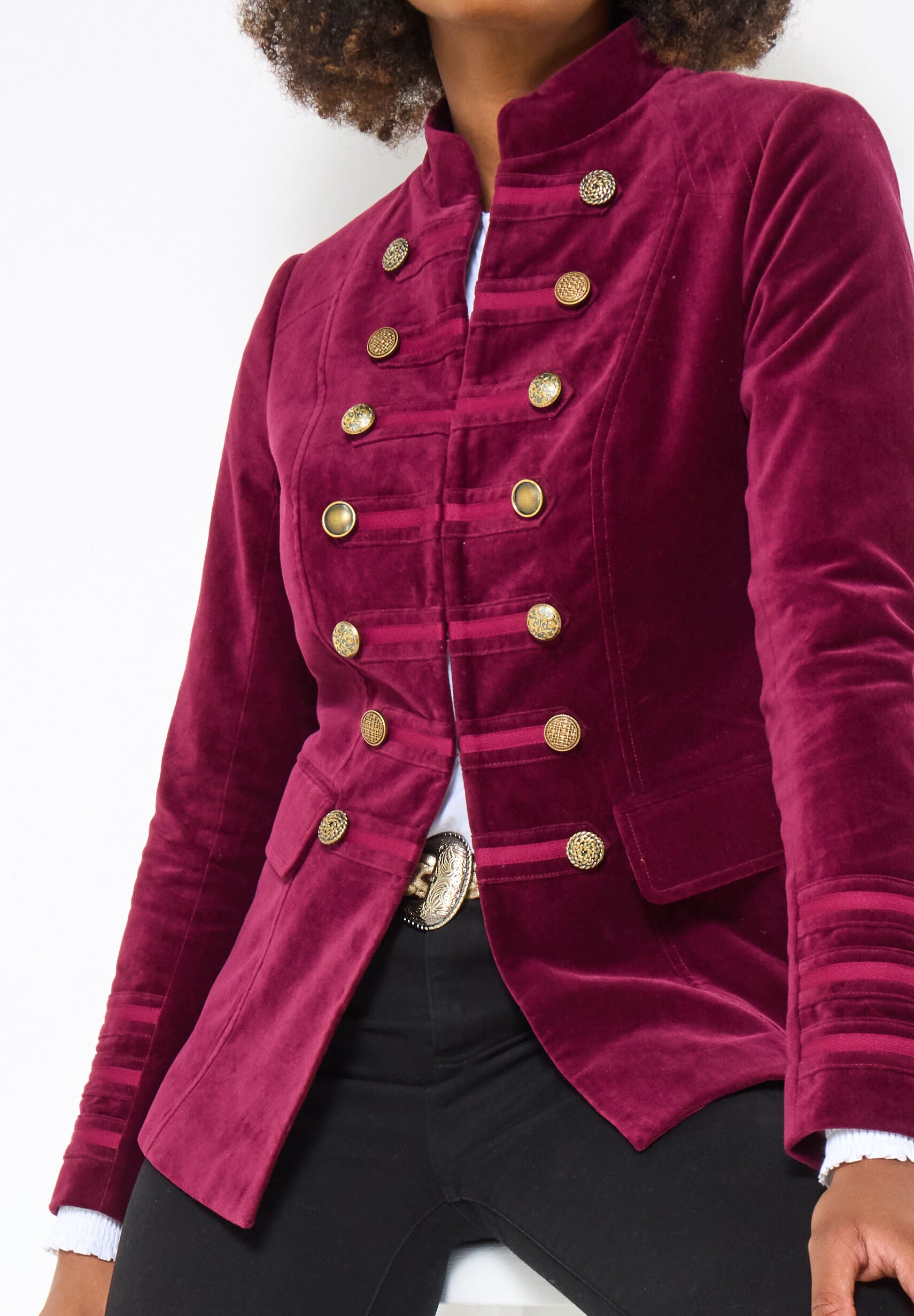 Faux Suede Military Jacket, MERLOT, alternate image number 2