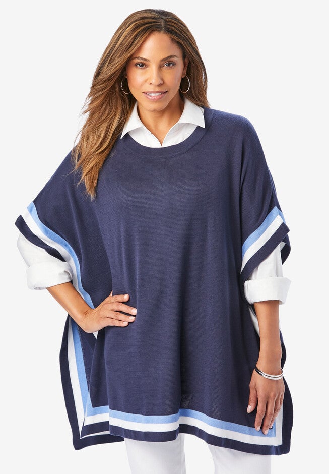 Colorblock Poncho, NAVY COMBO, hi-res image number 0