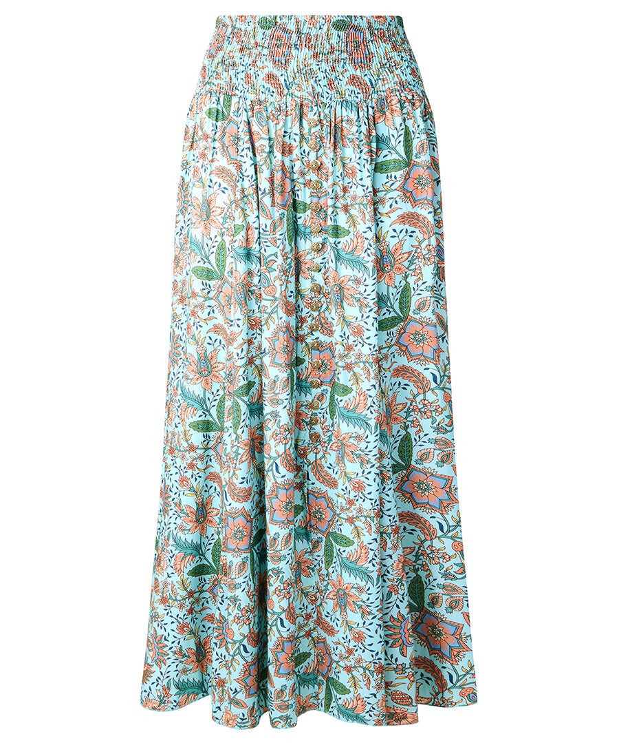 Slit Smocked Maxi Skirt, AQUA DITSY FLORAL, alternate image number 4
