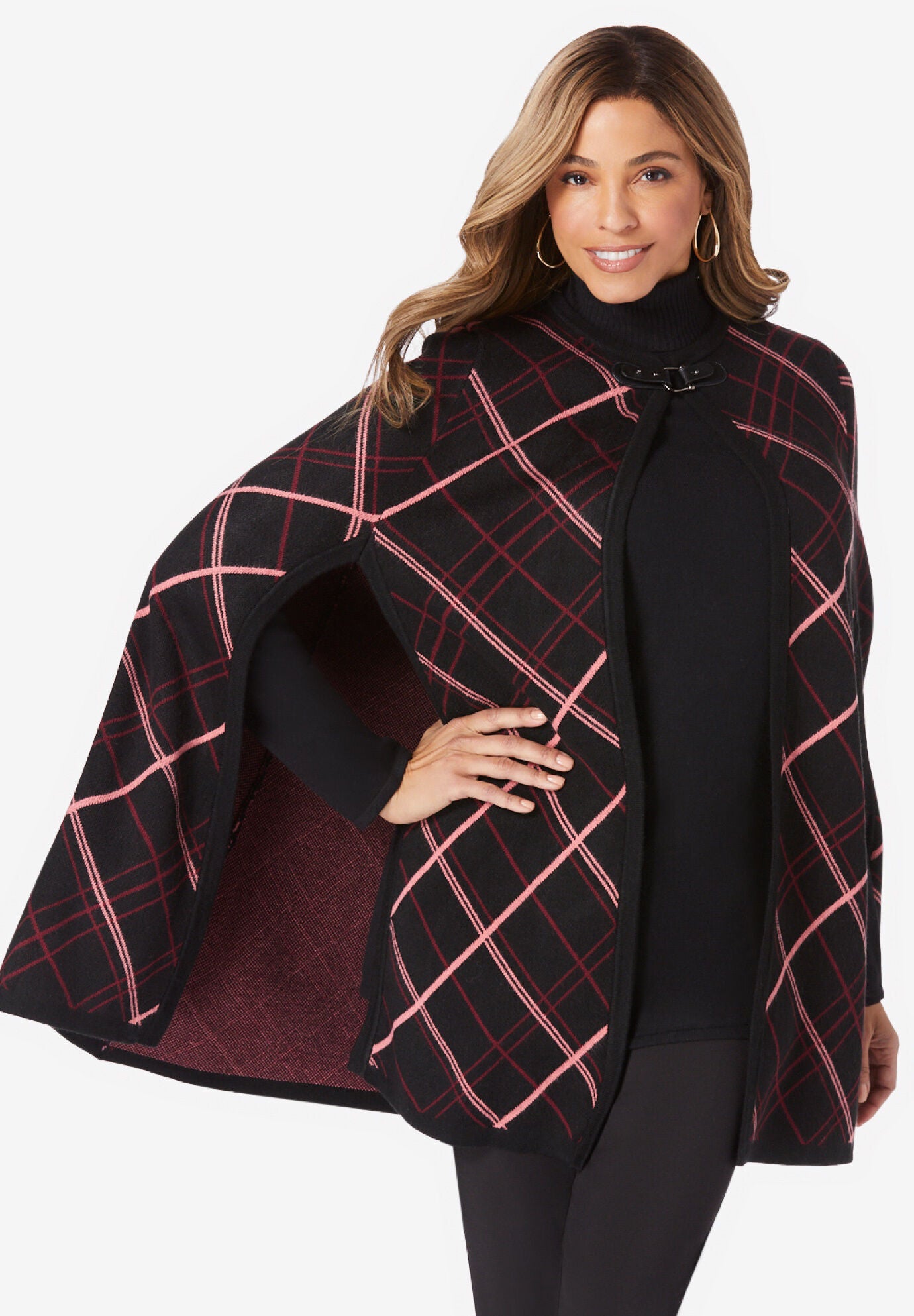 Sweater Cape, RICH BURGUNDY BIAS STRIPE, hi-res image number 0