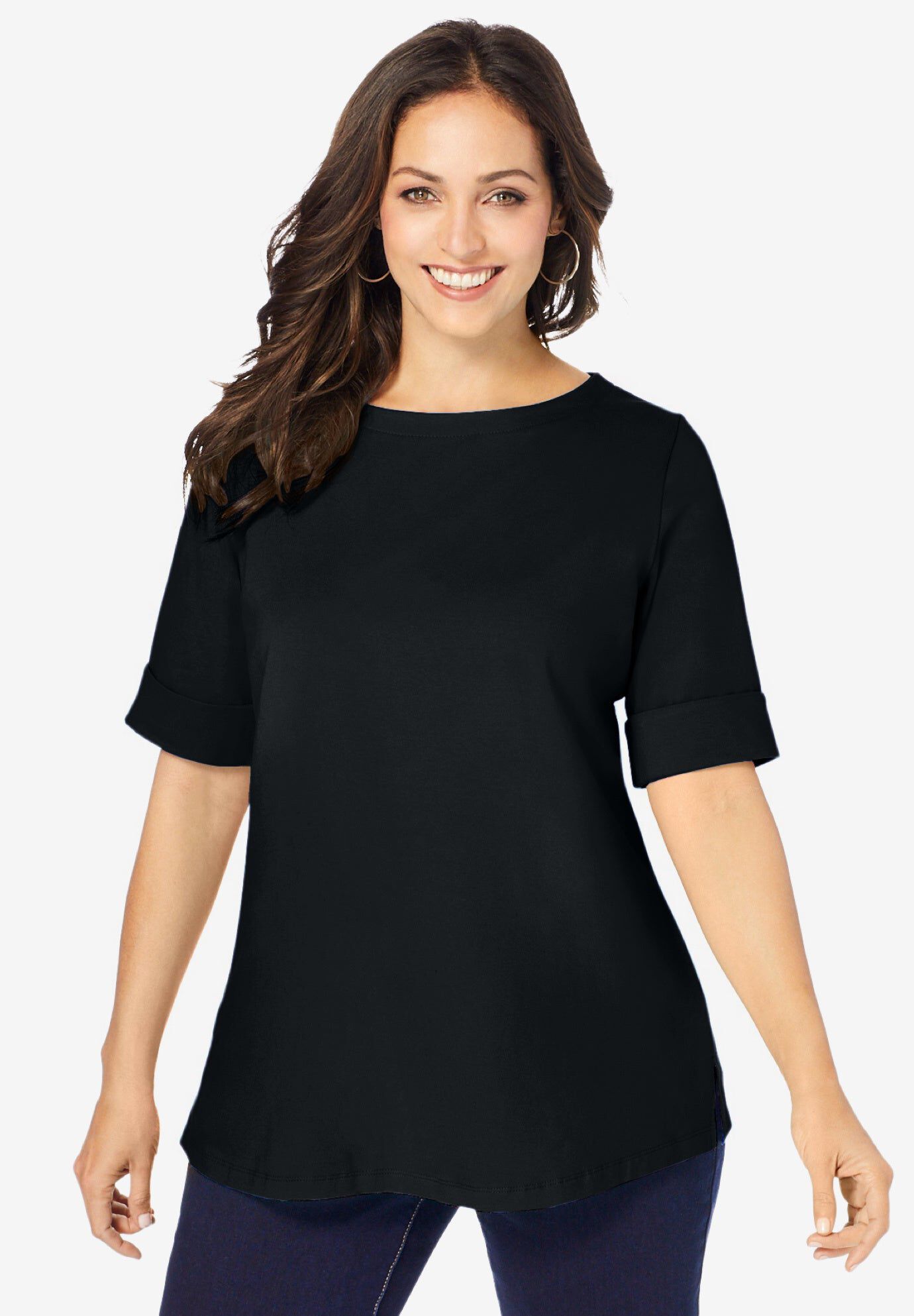 Everyday Cotton Roll Cuff Tee - Dark Navy
