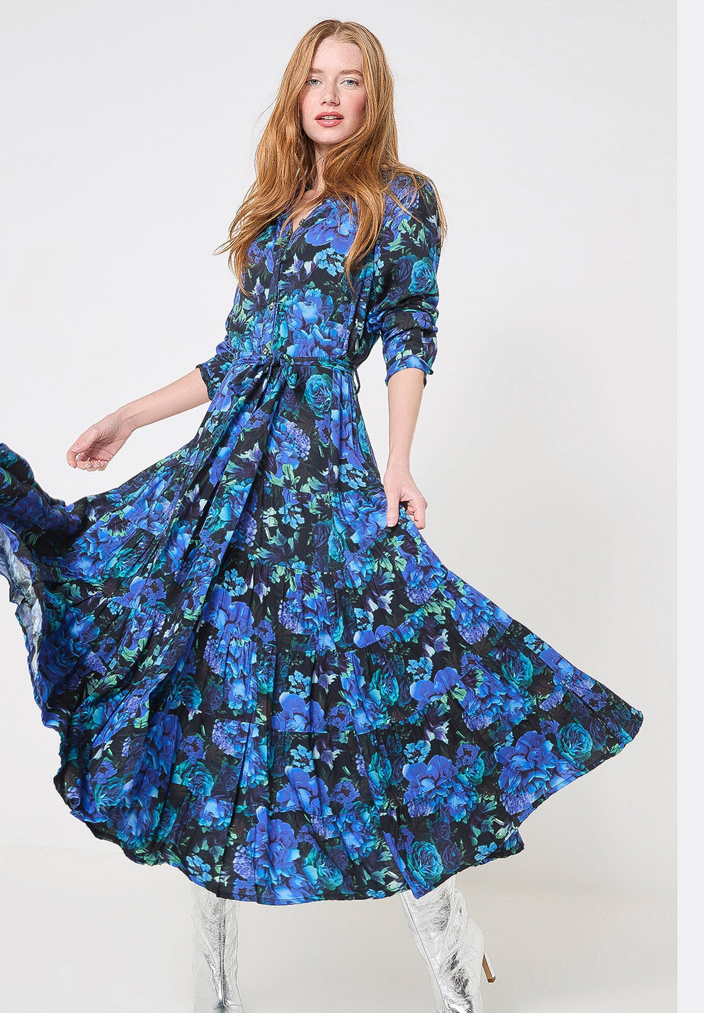Garden Maxi Shirtdress, SAPPHIRE POPPY FLORAL, hi-res image number 0
