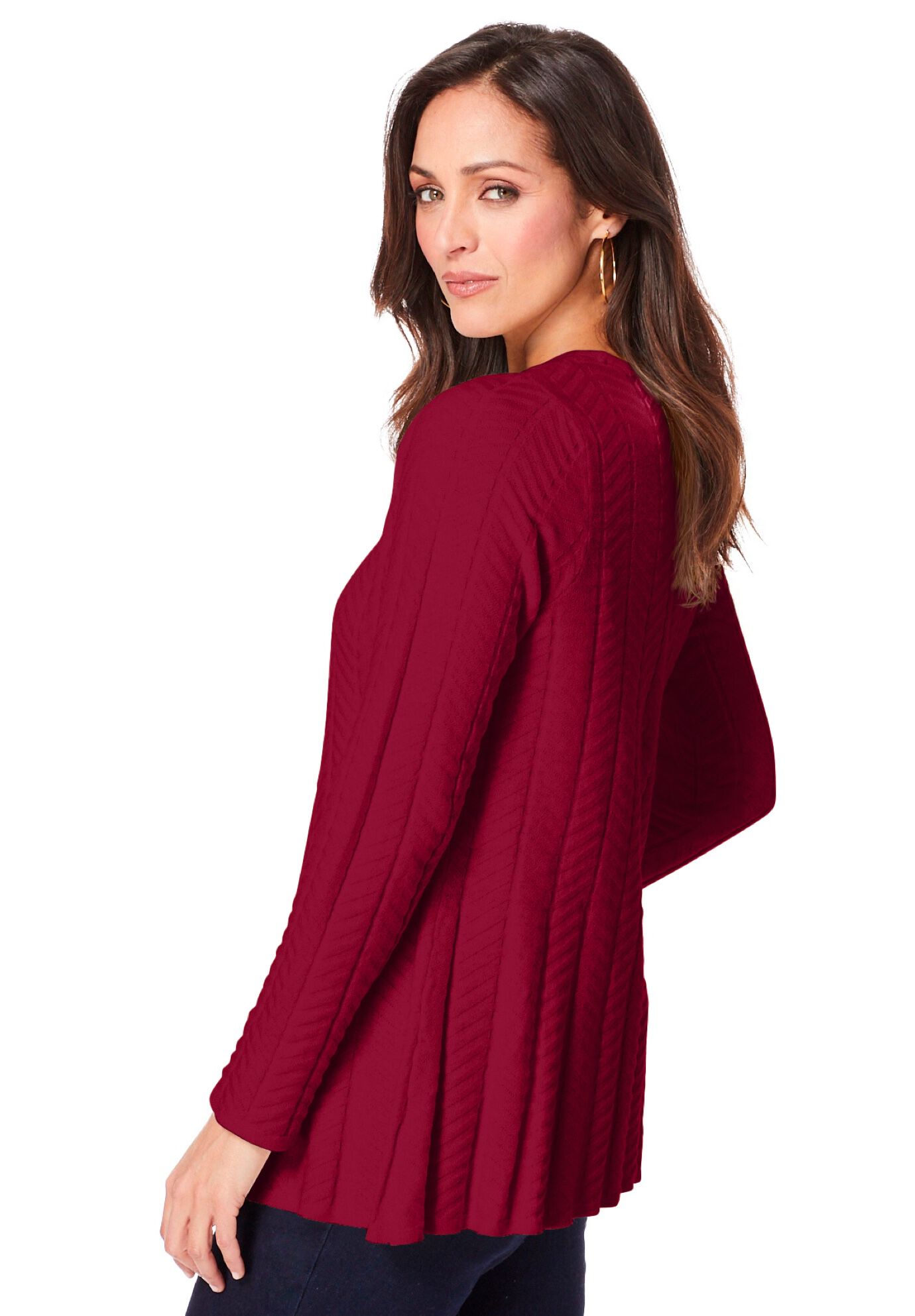 Chevron Fit & Flare Sweater, RICH BURGUNDY, alternate image number 2