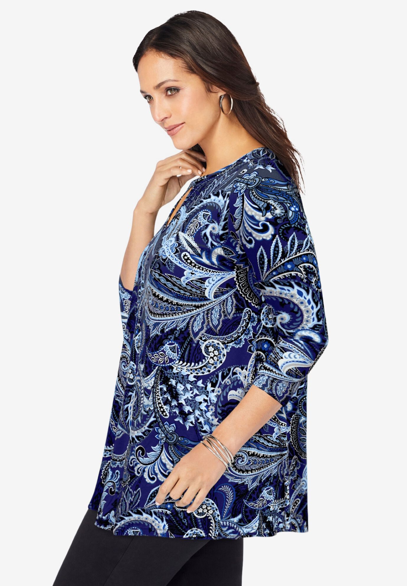 Stretch Knit Keyhole Swing Tunic, , alternate image number 2