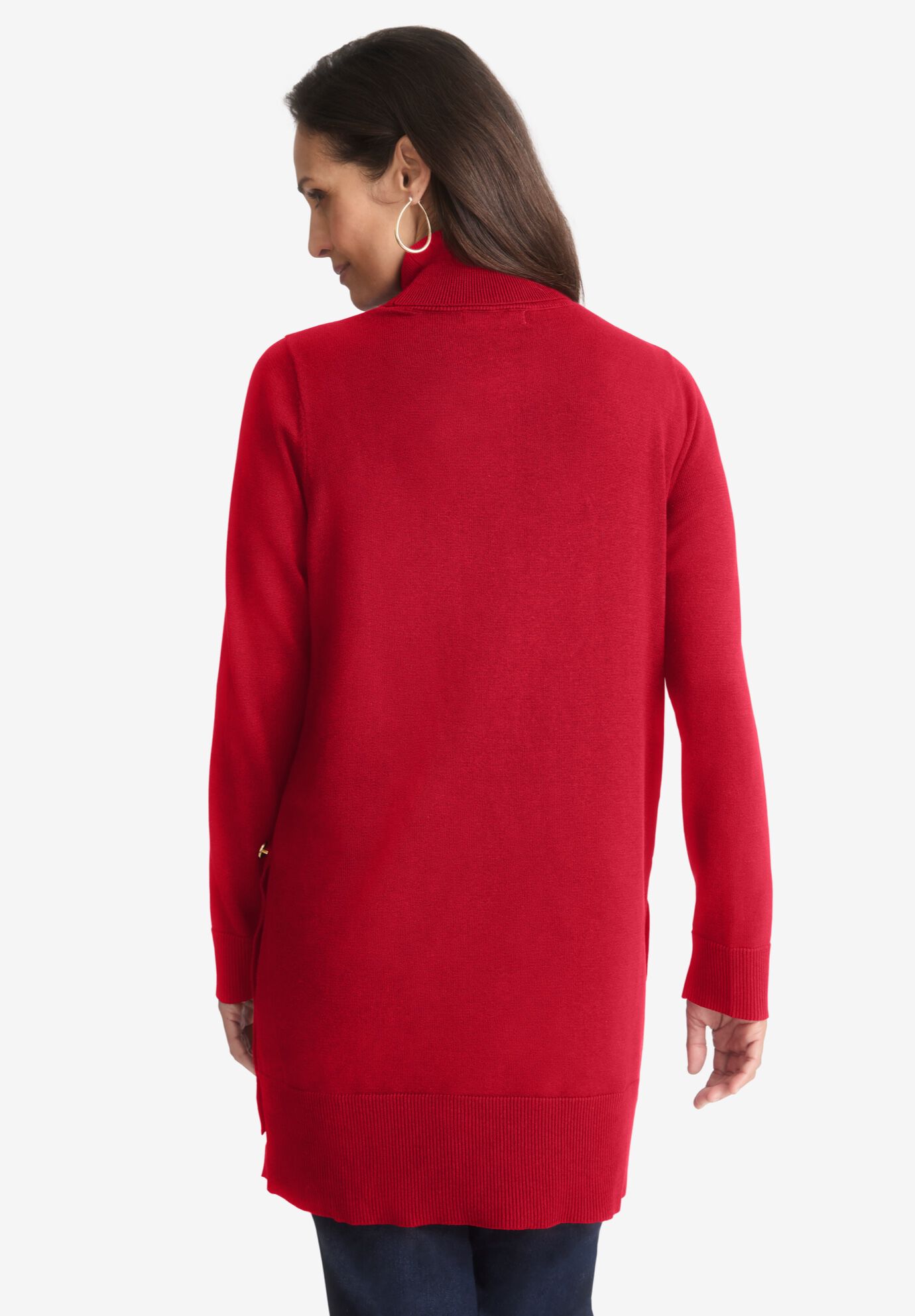 Side Button Turtleneck, CLASSIC RED, alternate image number 2