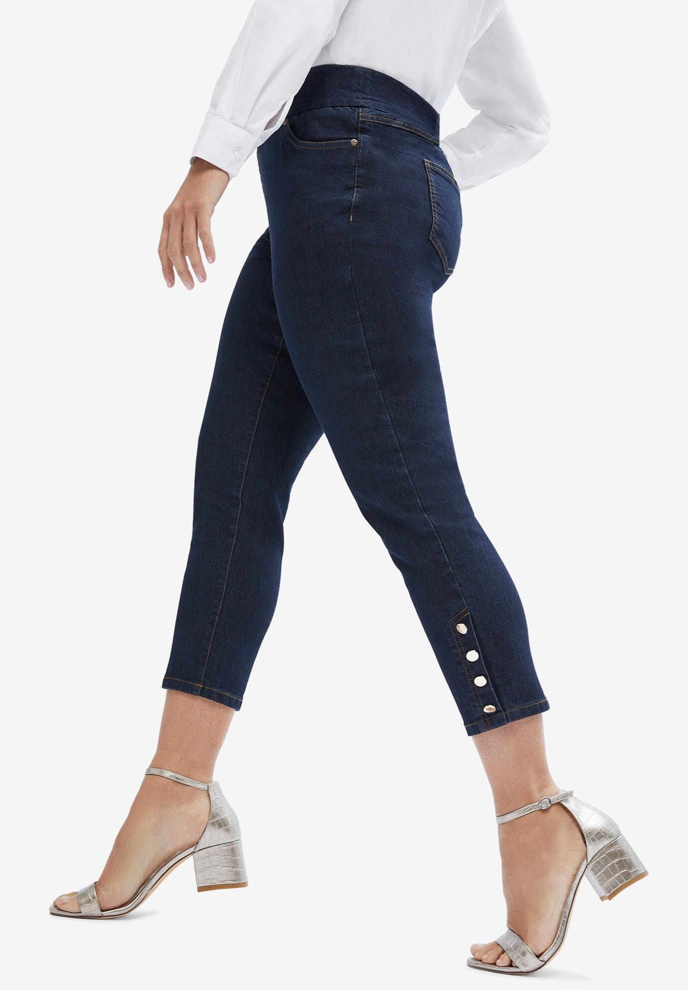 Comfort Waist Stretch Denim Side Button Ankle Jean, , alternate image number 4