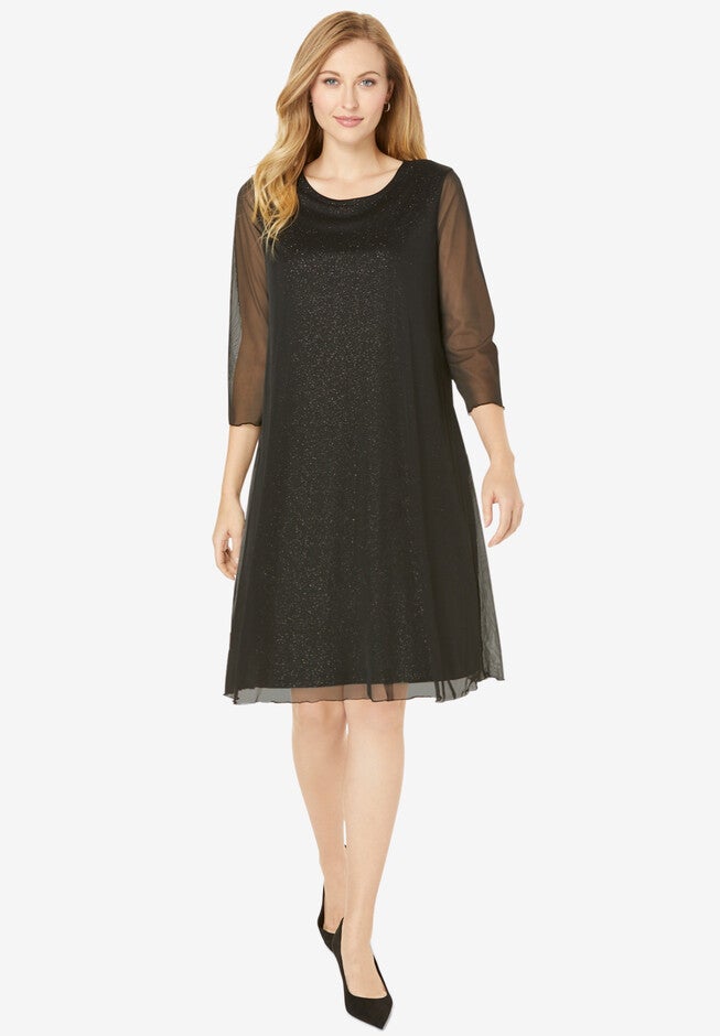 Sheer Cocktail Dress, BLACK, hi-res image number null