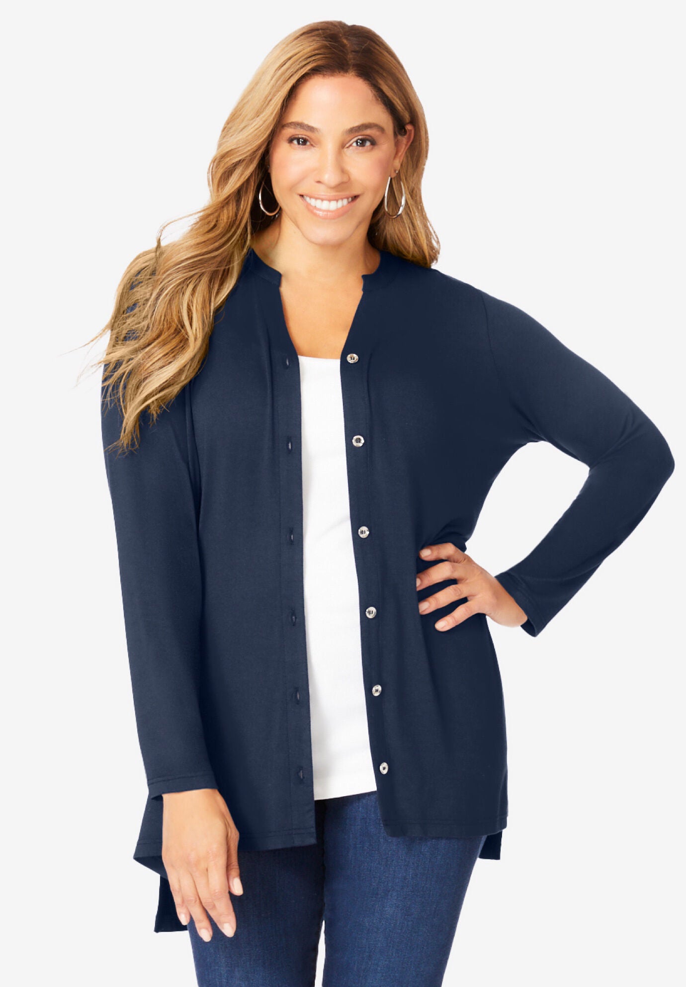 A-Line Button Down Tunic, NAVY, hi-res image number 0