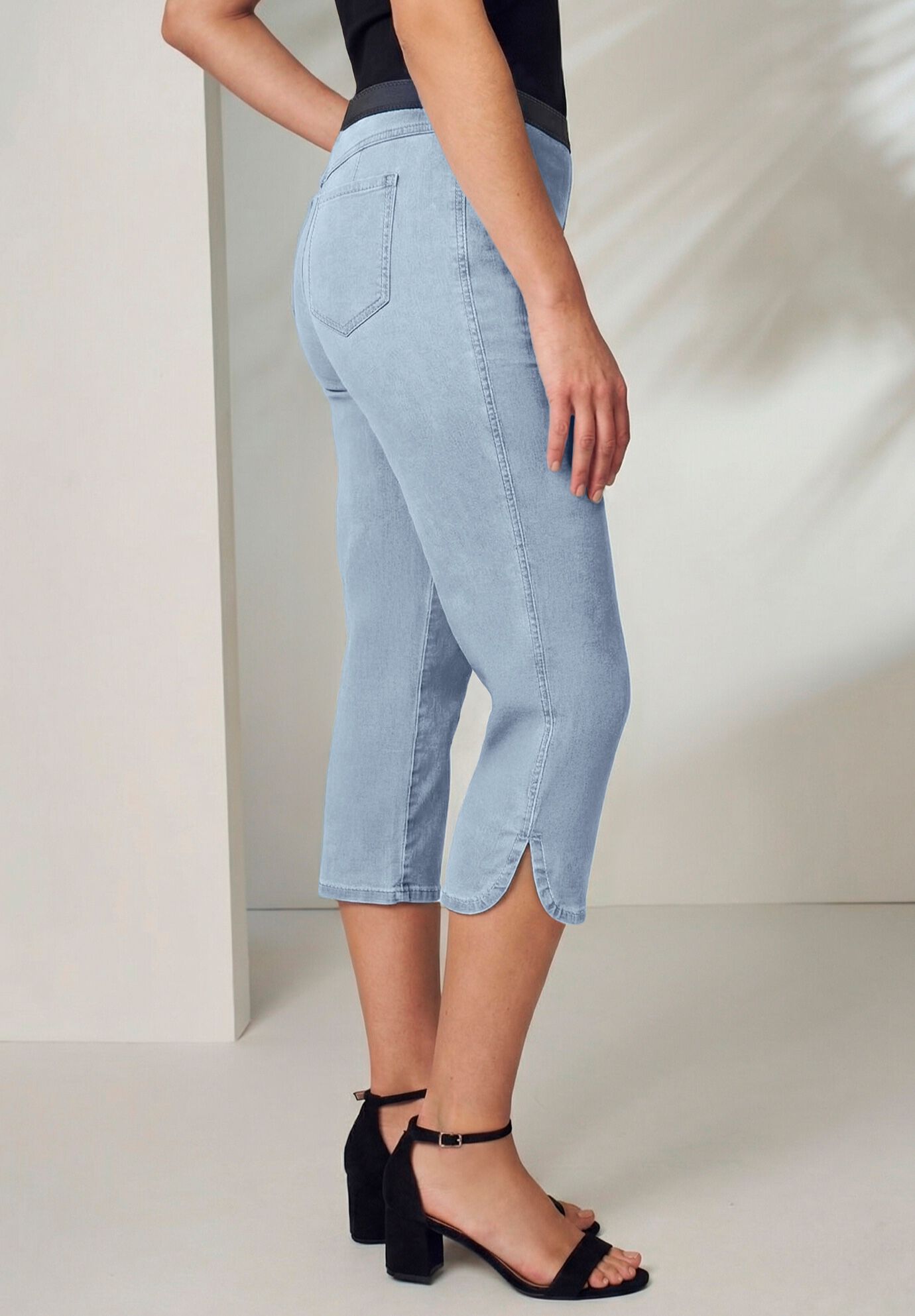 Stretch Denim Crop Jeggings, LIGHT WASH, alternate image number 2