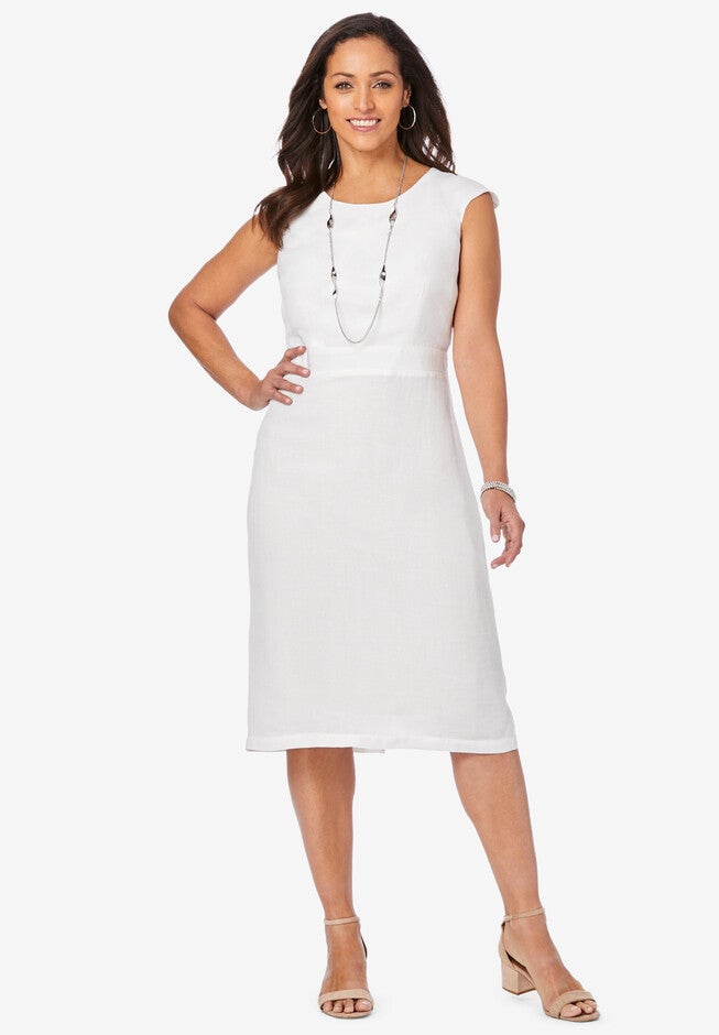 Linen Sheath Dress, WHITE, hi-res image number 0