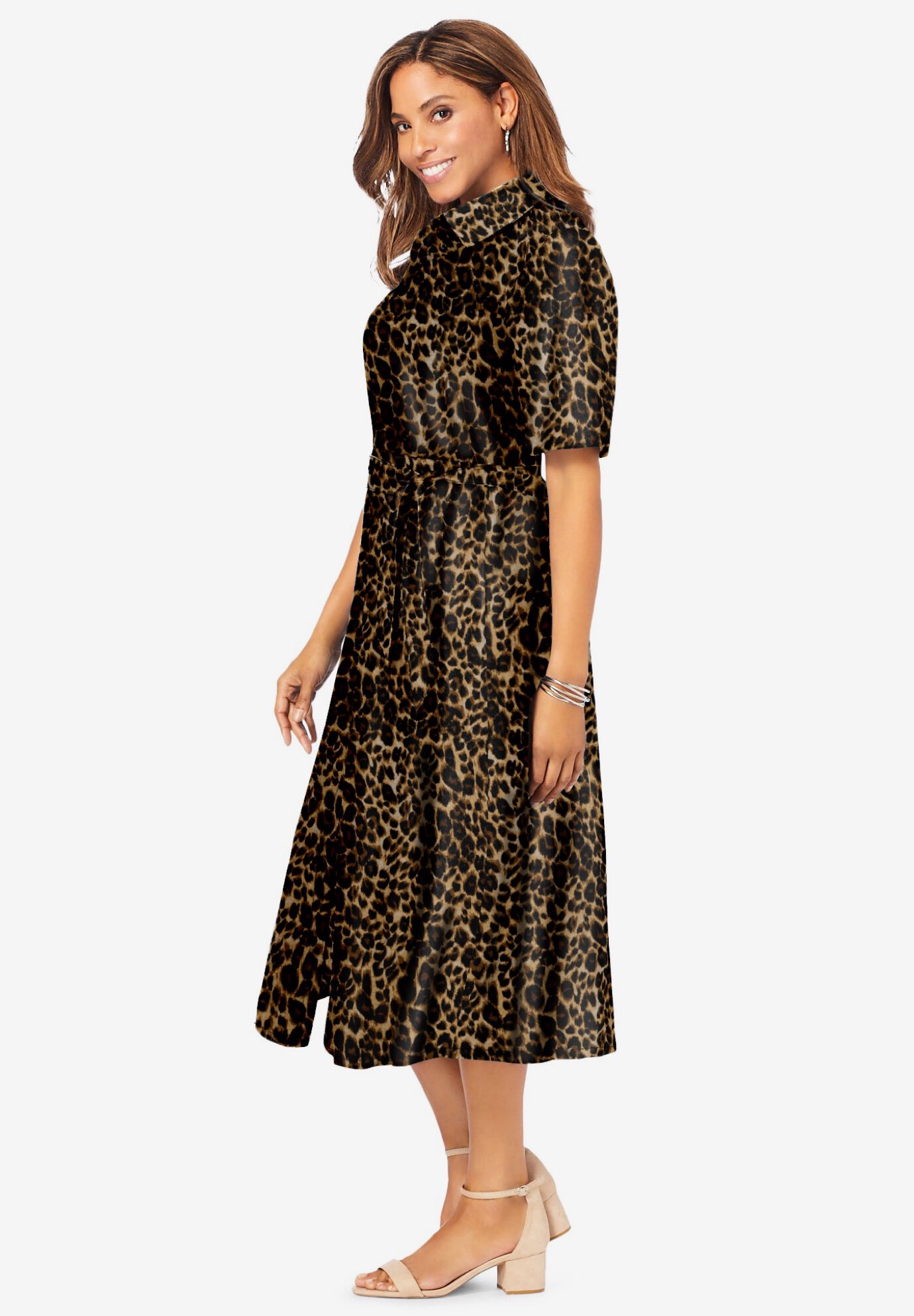 Soft Denim Shirtdress, BROWN PAINTERLY CHEETAH, alternate image number 2