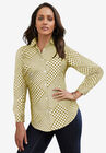 Stretch Cotton Poplin Shirt, MOSS GREEN PLAID PATCHWORK, hi-res image number null
