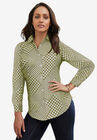 Stretch Cotton Poplin Shirt, MOSS GREEN PLAID PATCHWORK, hi-res image number null