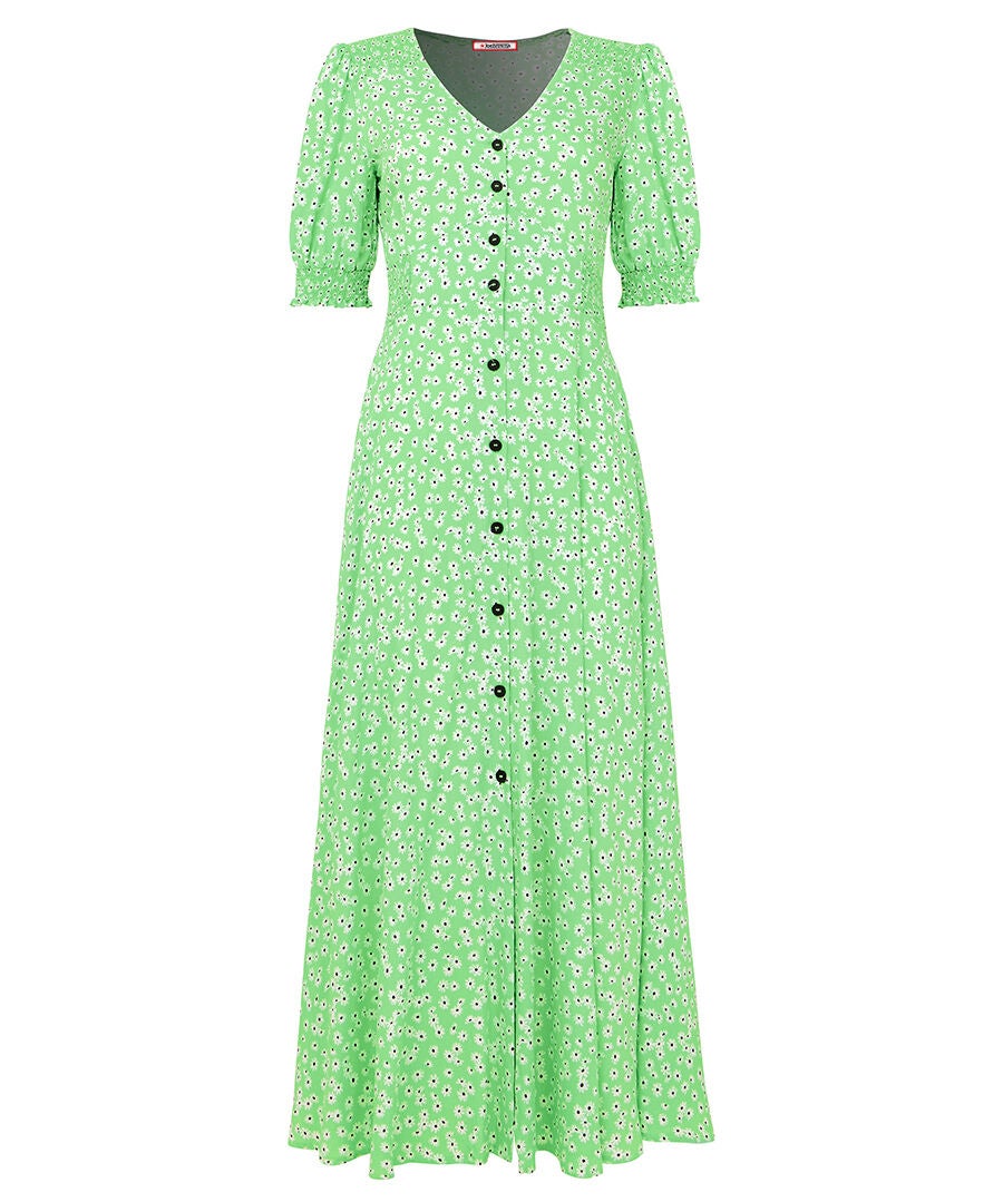 Puff Sleeve Midi Dress, GREEN DITSY DAISY, alternate image number 3