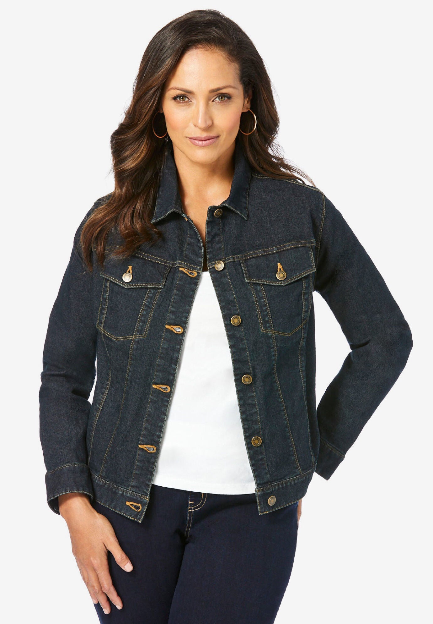 True Fit Cropped Denim Jacket, INDIGO, hi-res image number 0