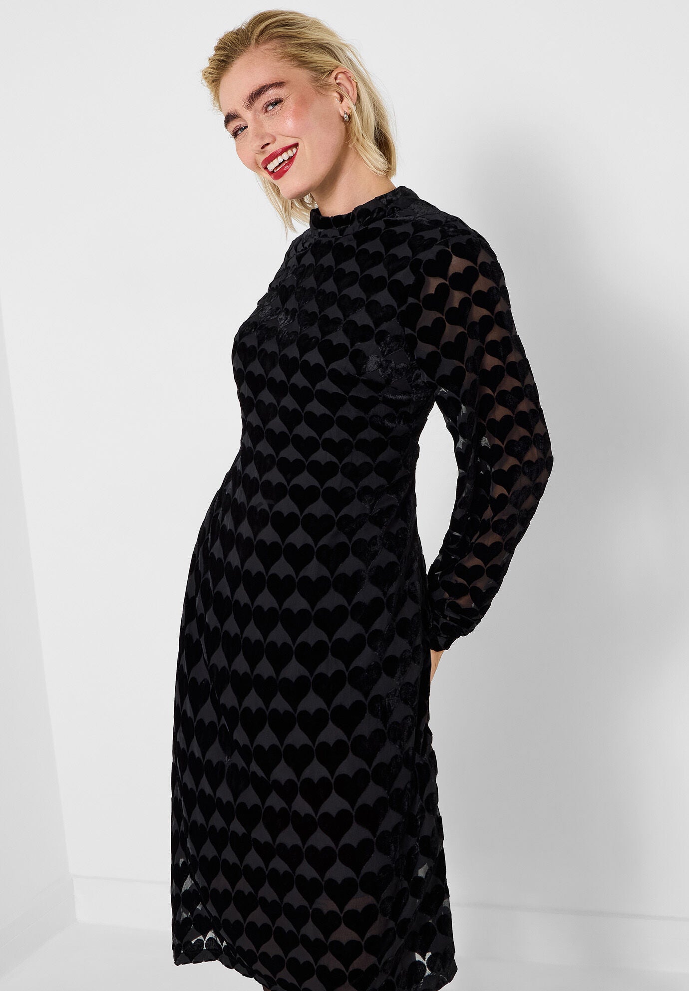 Burnout Velvet Shift Dress, BLACK HEARTS, on-hover image number 1