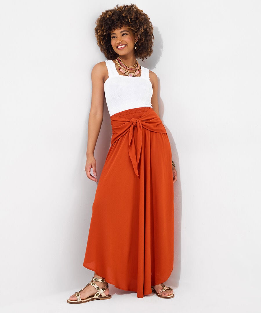 Tie Waist Skirt, RUST, hi-res image number 0