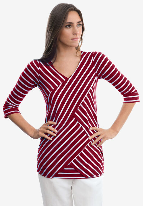 Layered Knit Top, RICH BURGUNDY STRIPE, hi-res image number null