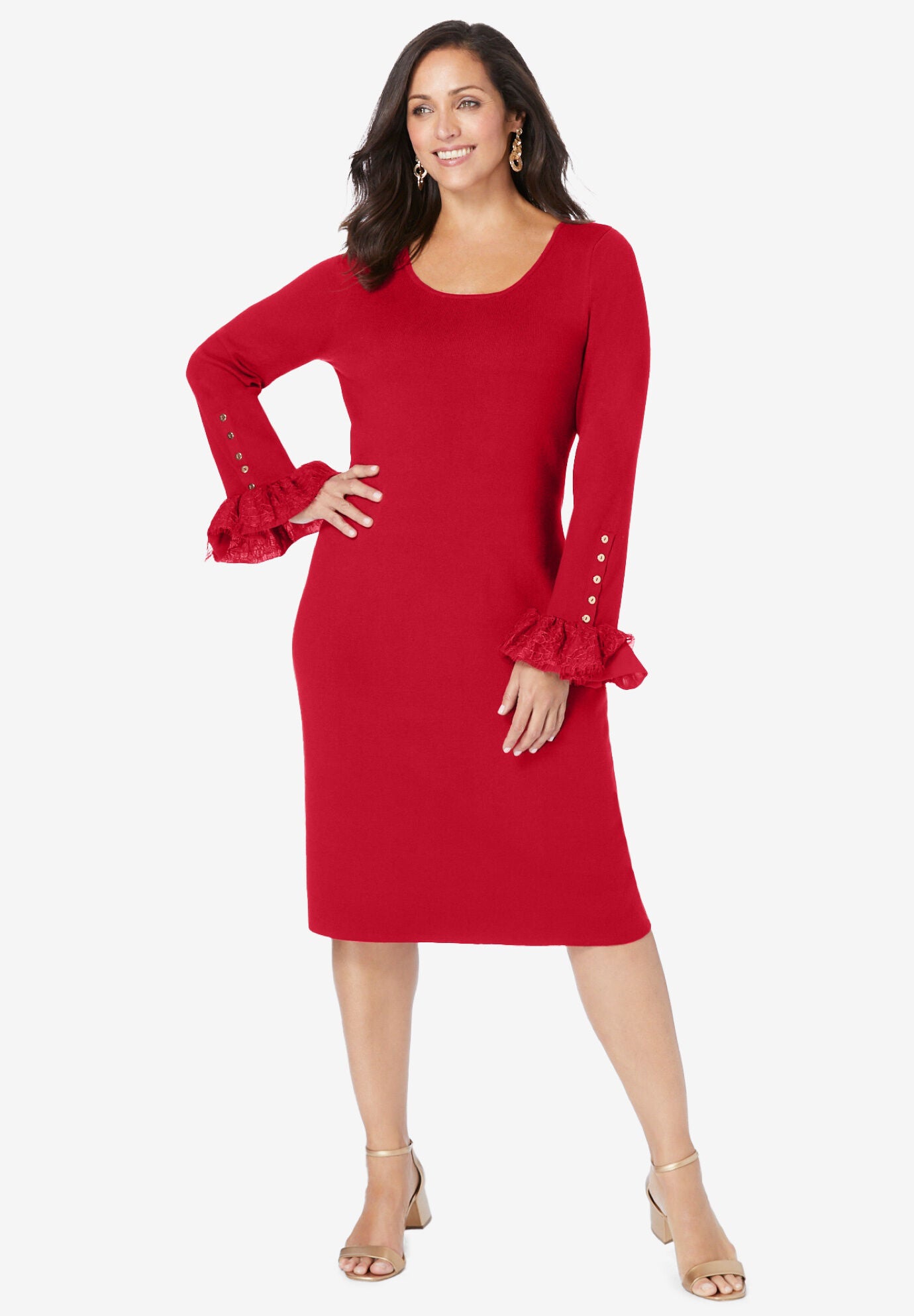 Sweater dress with lace trim shop
