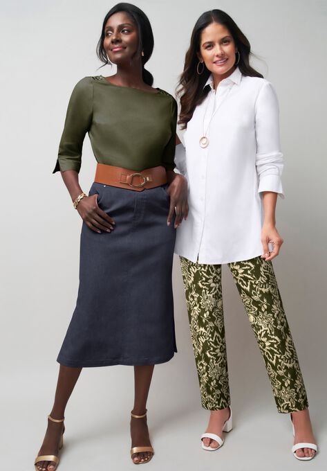 Comfort Waist Midi Skirt, , alternate image number null