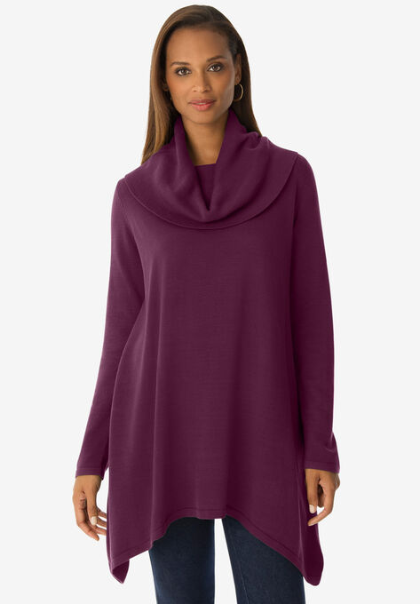Cowl Neck Sweater Tunic, DARK BERRY, hi-res image number null