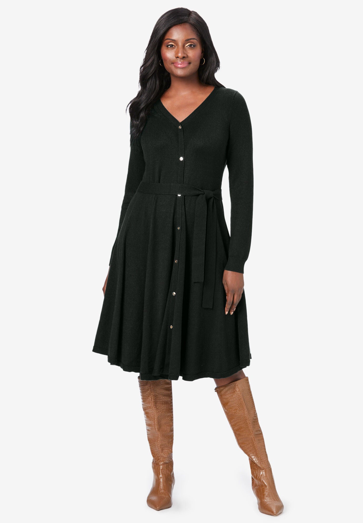 Long Sleeve Sweater Dress, BLACK, hi-res image number 0