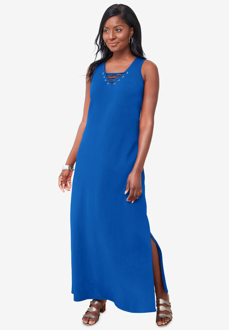 Lace Up Maxi Dress, VIVID BLUE, hi-res image number null