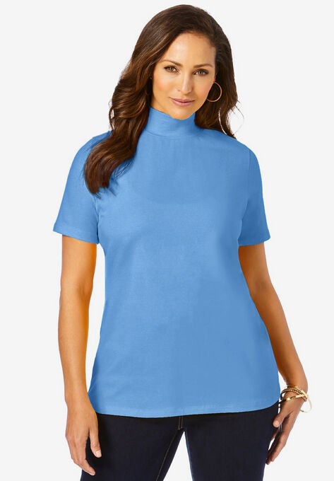 Short Sleeve Mock Neck, FRENCH BLUE, hi-res image number null
