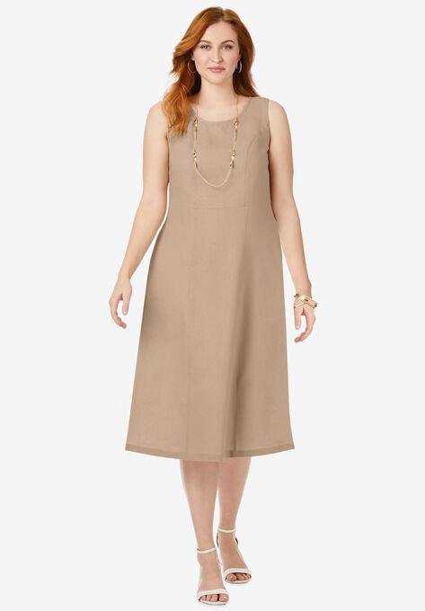 Linen Fit & Flare Dress, NEW KHAKI, hi-res image number null