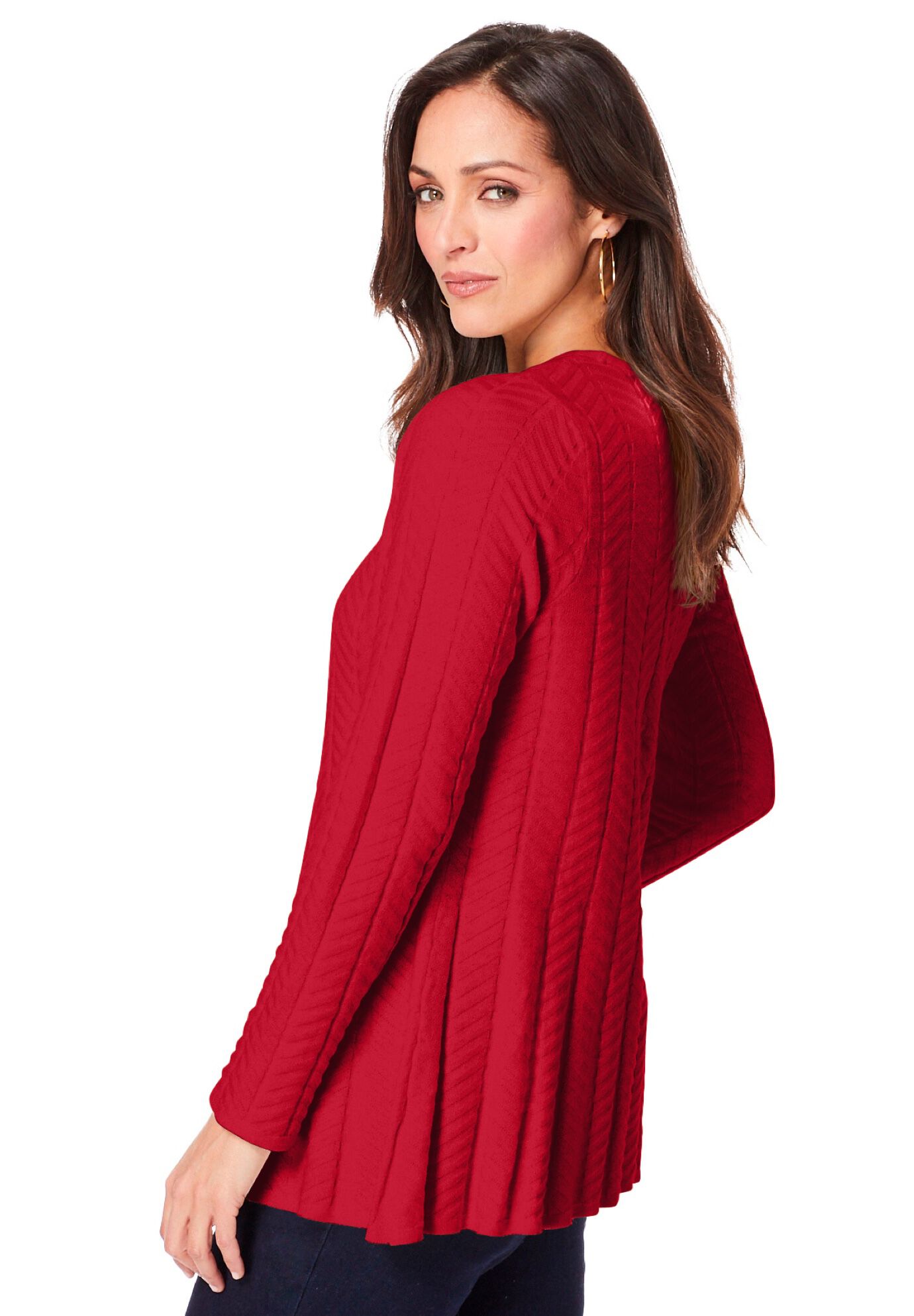 Chevron Fit & Flare Sweater, CLASSIC RED, alternate image number 2