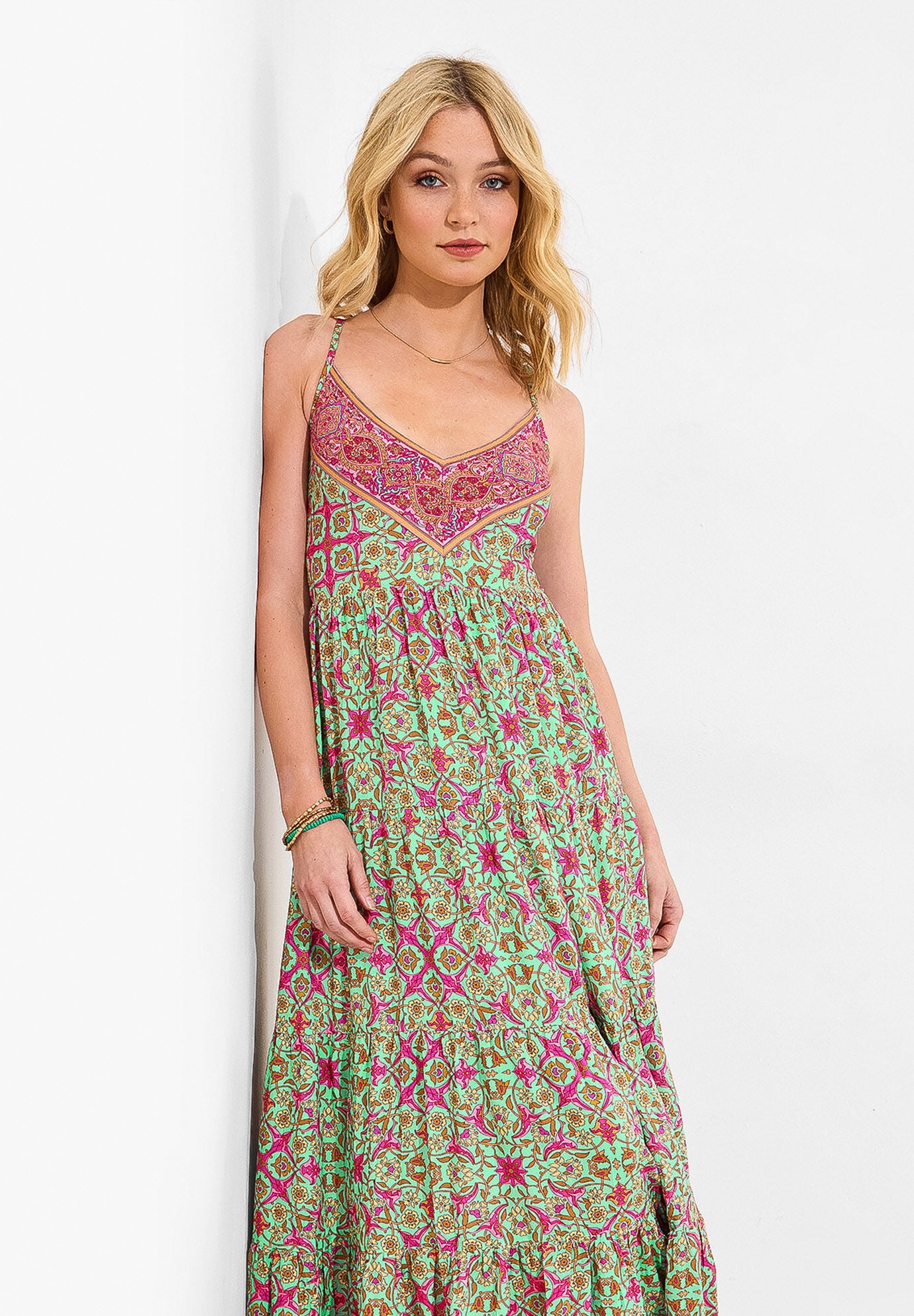 Abstract Sleeveless Maxi Dress, KALEDOSCOP GEO MEDALLION, alternate image number 3