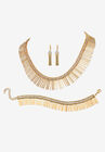 Gold Tone Fringe Necklace, Bracelet and Earring Set, Crystal, 17", GOLD, hi-res image number 0