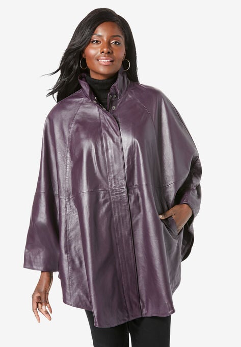 Leather Poncho, DARK BERRY, hi-res image number null