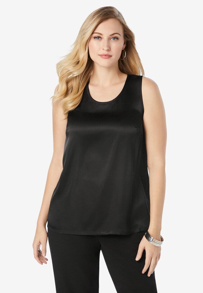 Sleeveless Satin Shell, BLACK, hi-res image number 0