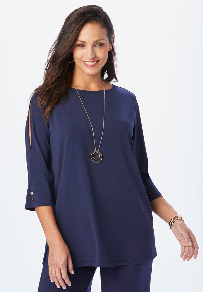 Slit Sleeve Boatneck Tunic, NAVY, hi-res image number null