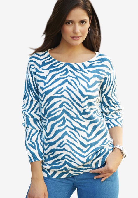 Crewneck Print Sweater, BLUE ZEBRA, hi-res image number null