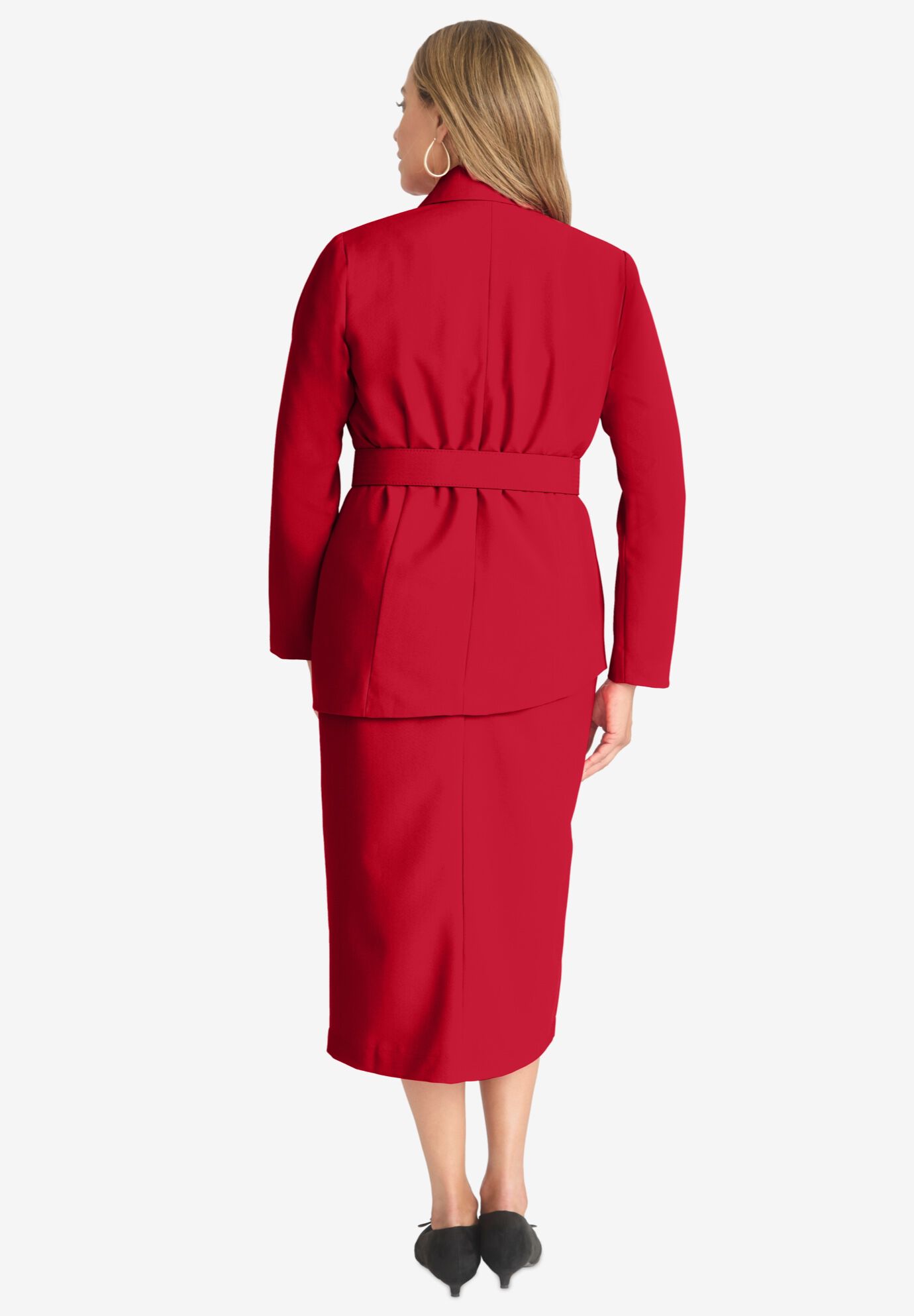 Belted Skirt Suit, CLASSIC RED, on-hover image number 1