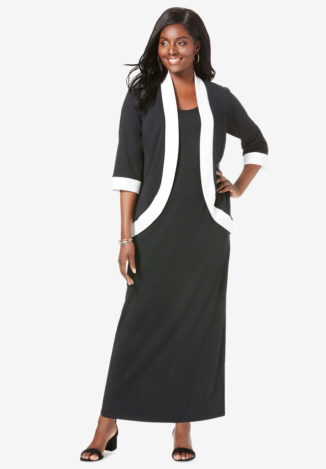 Ponte Jacket Dress, BLACK IVORY, hi-res image number 0