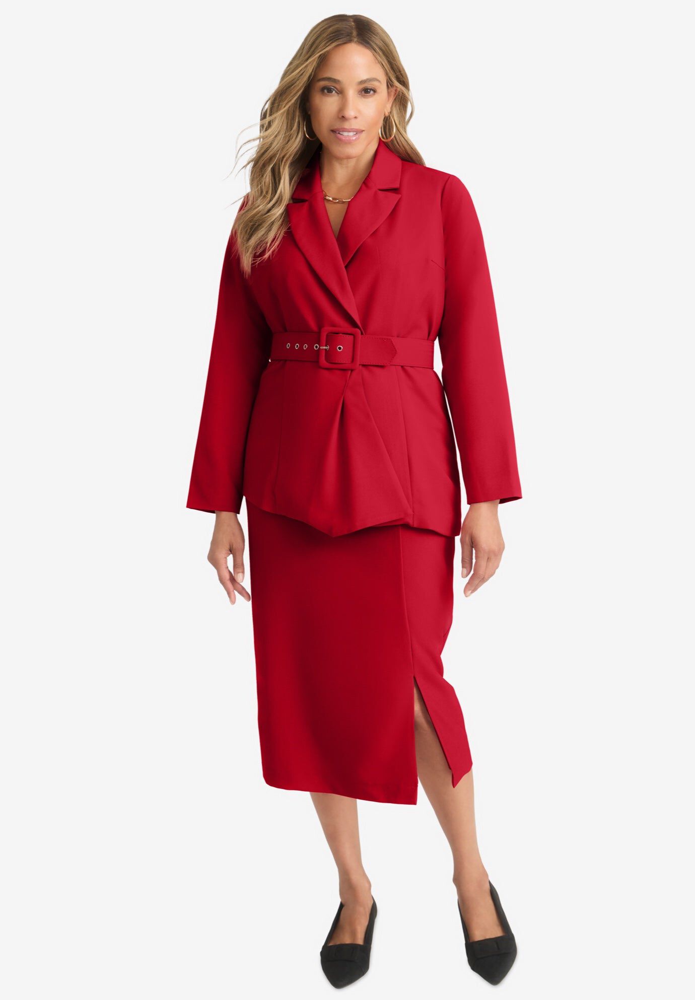 Belted Skirt Suit, CLASSIC RED, hi-res image number 0