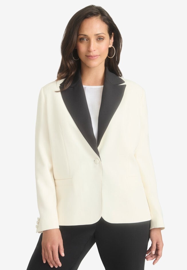 Contrast Collared Blazer, IVORY, hi-res image number null