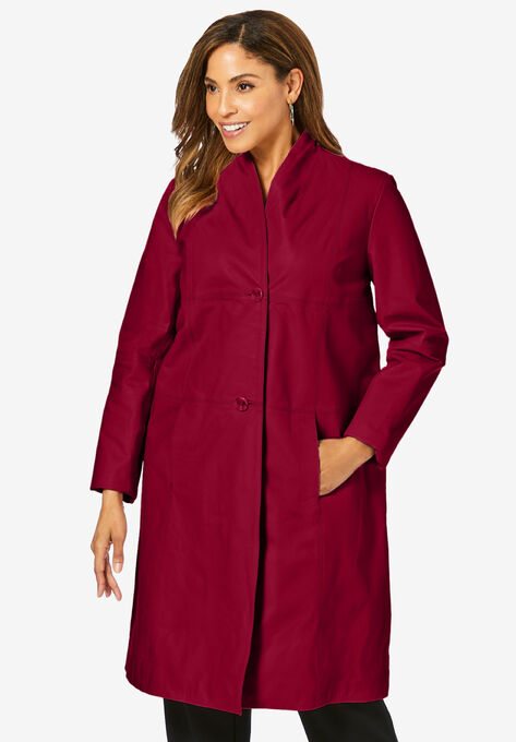 Leather Swing Coat, RICH BURGUNDY, hi-res image number null