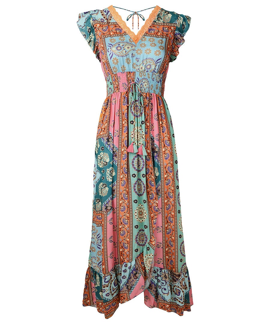 Patchwork Slit Maxi Dress, MULTI PATCHWORK, alternate image number 5