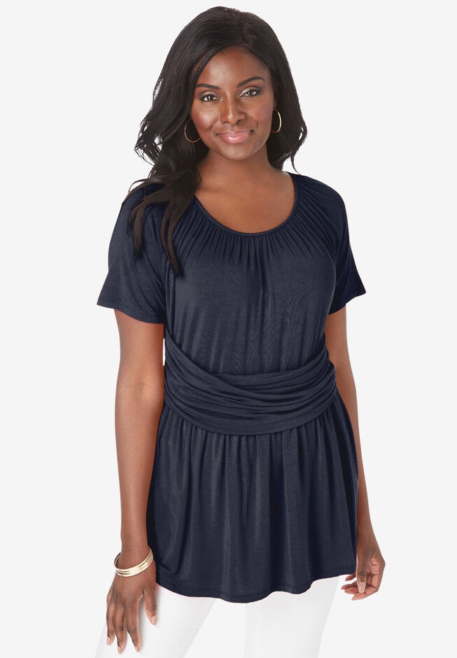 Scoop-neck Wrap Tunic, NAVY, hi-res image number 0