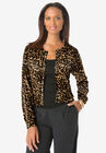 Jewelneck Cardigan, BROWN PAINTERLY CHEETAH, hi-res image number null