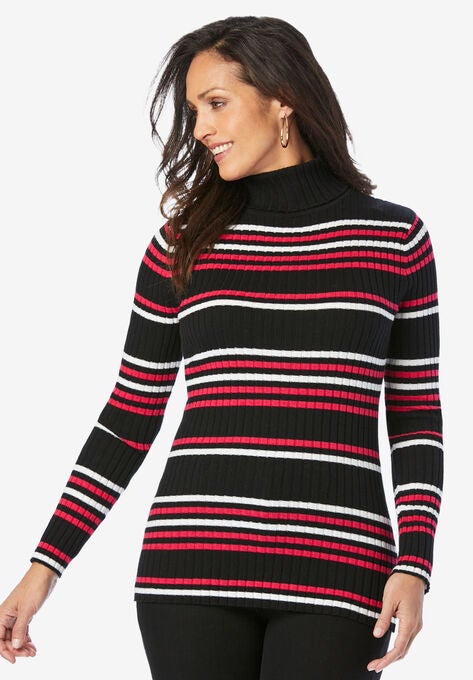 Ribbed Cotton Turtleneck, BLACK MIXED STRIPE, hi-res image number null