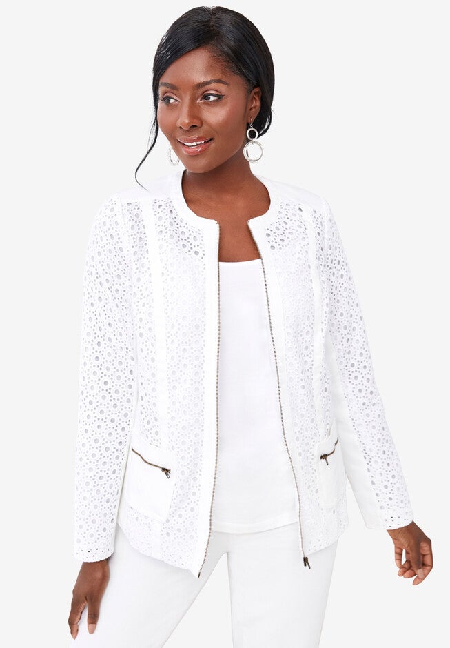 Eyelet Jacket, WHITE, hi-res image number null