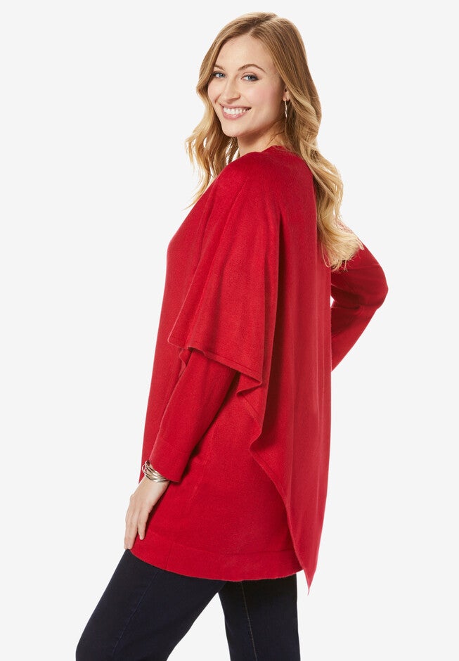 V-Neck Layered Poncho, , alternate image number null